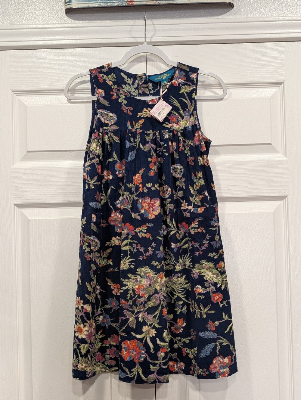 April Cornell Girls Kid Size 11/12 Blue Meadow Floral Corduroy Cottagecore Dress